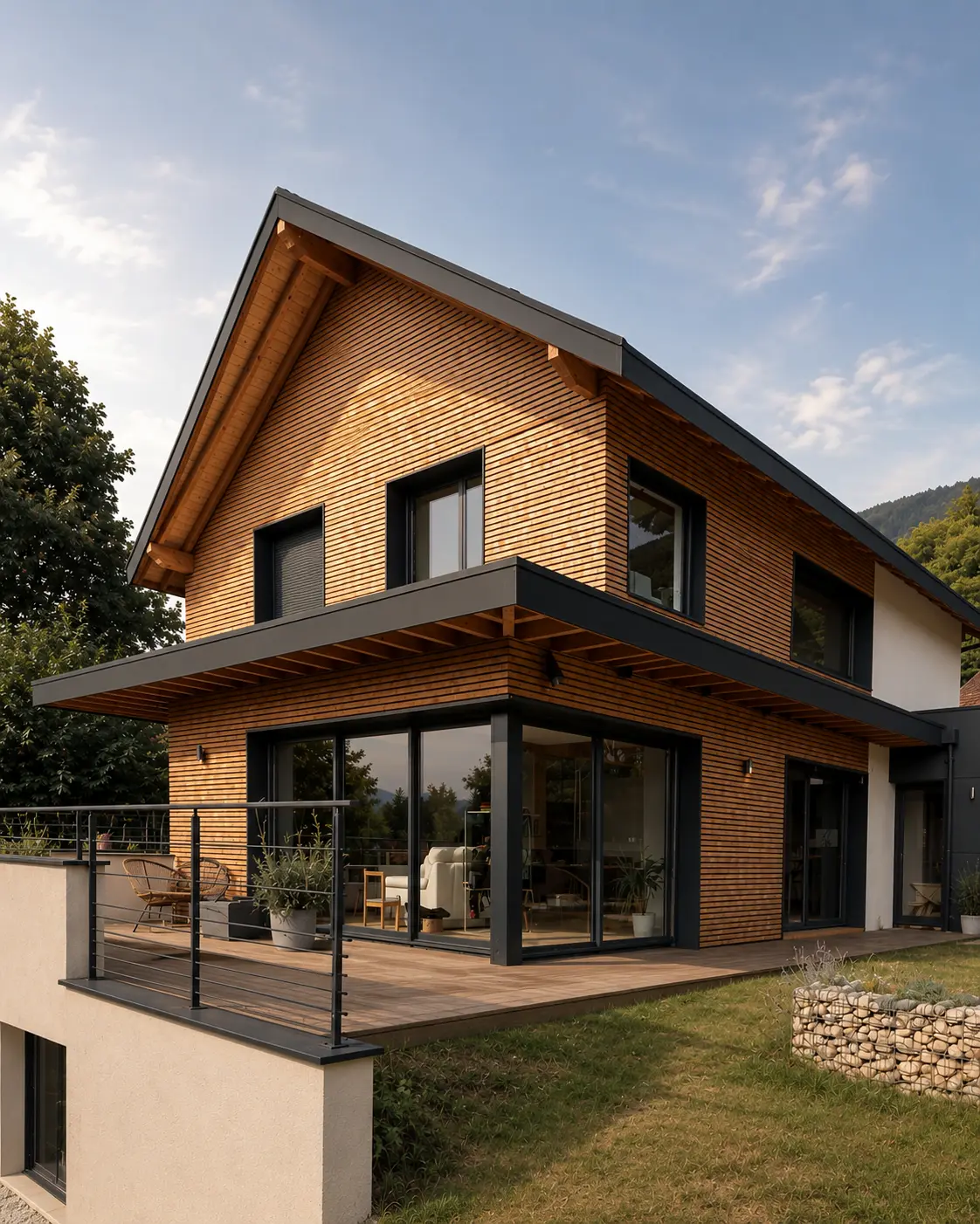 Maison contemporaine avec bardage bois et terrasse